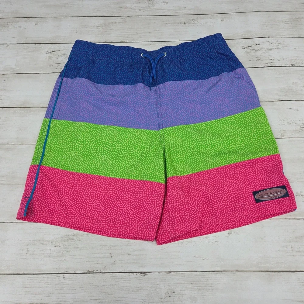 Vineyard Vines Striped Board Shorts Swim Trunks Boy Large 16 Multi Color Stretch